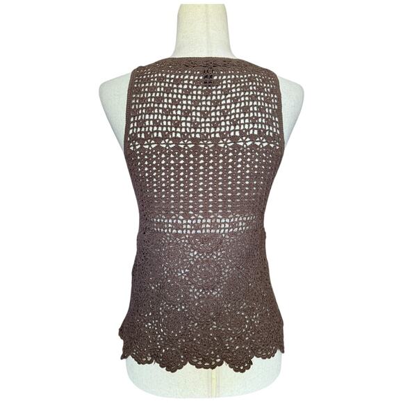 Robert Rodriguez Womens Knit Tank Top Brown Cotton Crochet Shirt Layer S - Picture 3 of 7